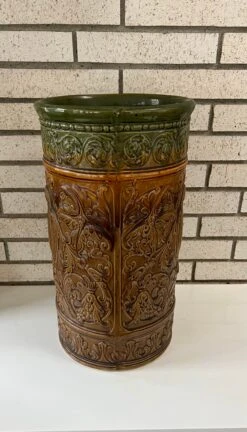 1920s Antique Weller Art Pottery Umbrella Stand In Green & Brown -CHAIRISH Shop 1920s antique weller art pottery umbrella stand in green and brown 4535