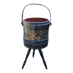 1920s Hand-Crafted, Painted And Decorated Tripod Firkin Or Sewing Bucket