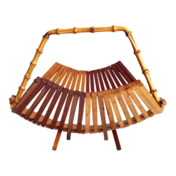 1940s Japanese Folding Basket With Bamboo Handle