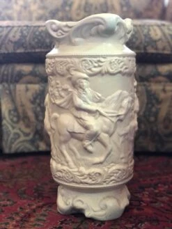 1940s White Glazed Ceramic Large Vessel, Vase Or Umbrella Stand With Romantic Scenes In Relief -CHAIRISH Shop 1940s white glazed ceramic large vessel vase or umbrella stand with romantic scenes in relief 0429