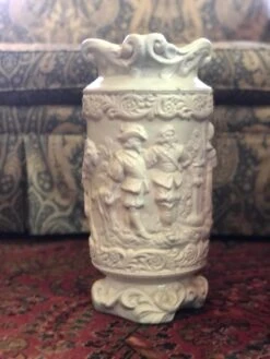 1940s White Glazed Ceramic Large Vessel, Vase Or Umbrella Stand With Romantic Scenes In Relief -CHAIRISH Shop 1940s white glazed ceramic large vessel vase or umbrella stand with romantic scenes in relief 9228