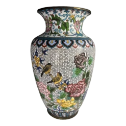 1950s Large Floral Cloisonné Vase Or Umbrella Stand