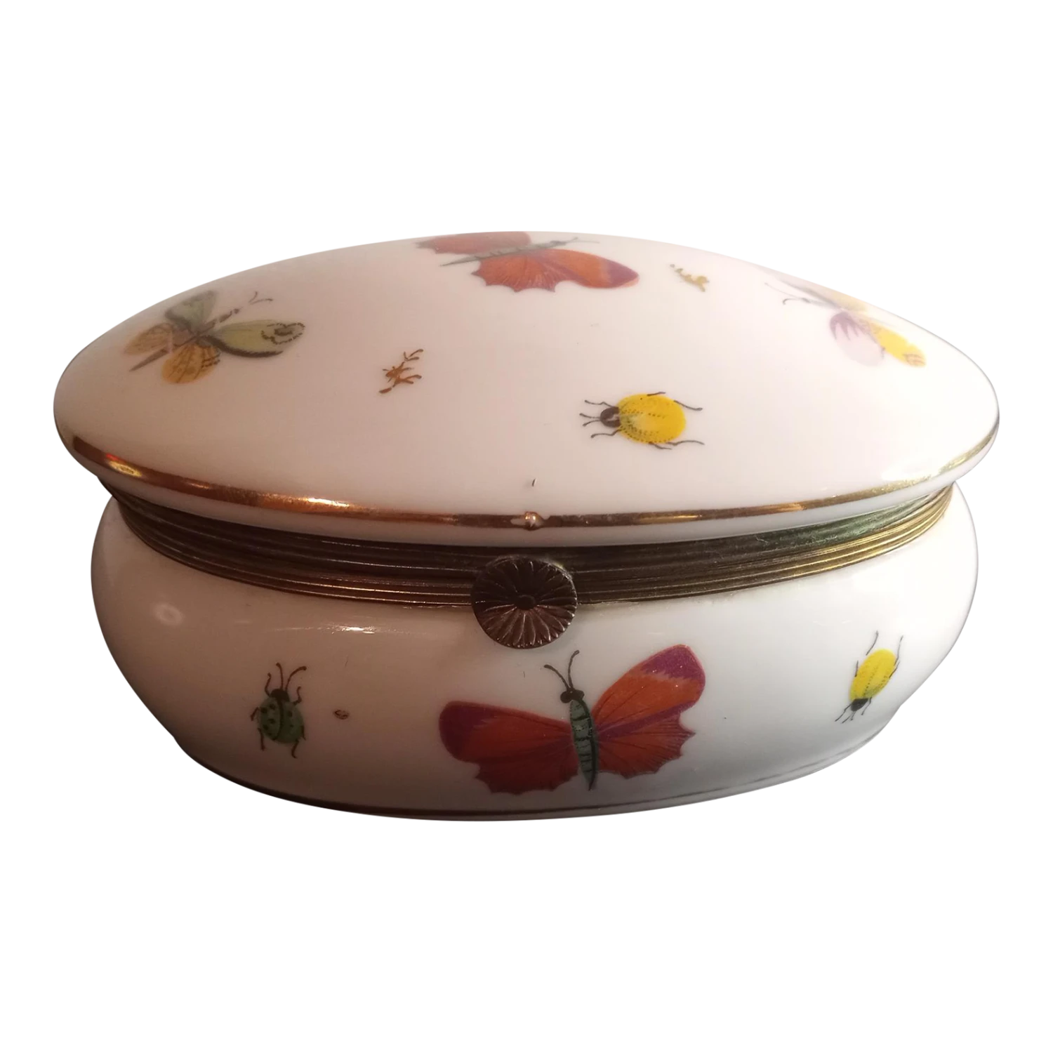 1950s Porcelain Butterfly Hinged Oval Trinket Holder 3 1950s Porcelain Butterfly Hinged Oval Trinket Holder