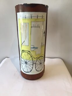1960s Italian Quadrifoglio Hand Painted Ceramic And Leather Umbrella Stand/Vase -CHAIRISH Shop 1960s italian quadrifoglio hand painted ceramic and leather umbrella standvase 9035