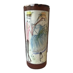 1960s Italian Quadrifoglio Hand Painted Ceramic And Leather Umbrella Stand/Vase