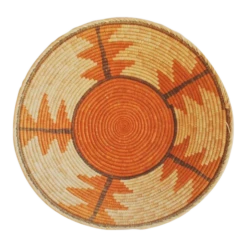 1960s Orange Large Coiled Seagrass And Rattan Basket