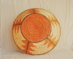 1960s Orange Large Coiled Seagrass And Rattan Basket -CHAIRISH Shop 1960s orange large coiled seagrass and rattan basket 7955