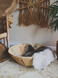 1960s Orange Large Coiled Seagrass And Rattan Basket -CHAIRISH Shop 1960s orange large coiled seagrass and rattan basket 8066