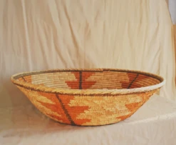 1960s Orange Large Coiled Seagrass And Rattan Basket -CHAIRISH Shop 1960s orange large coiled seagrass and rattan basket 9537