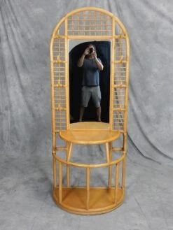 1960's, Sculpted Rattan Cane Mirror Hall Tree Coat Rack -CHAIRISH Shop 1960s sculpted rattan cane mirror hall tree coat rack 1585