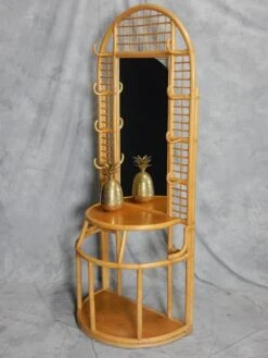 1960's, Sculpted Rattan Cane Mirror Hall Tree Coat Rack -CHAIRISH Shop 1960s sculpted rattan cane mirror hall tree coat rack 5126