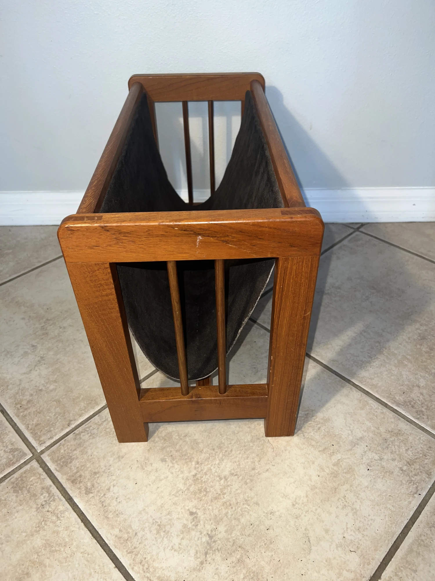 1960s Teak & Suede Leather Magazine Rack, Made In Denmark 8 1960s Teak & Suede Leather Magazine Rack, Made In Denmark - Image 6