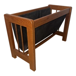 1960s Teak & Suede Leather Magazine Rack, Made In Denmark
