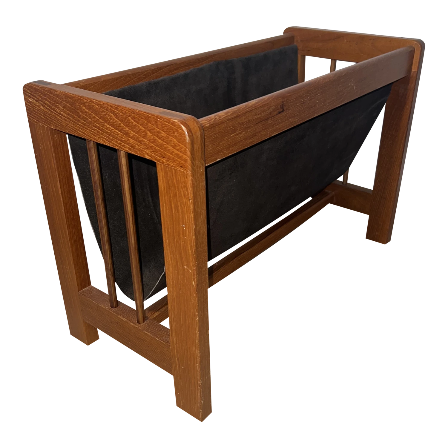 1960s Teak & Suede Leather Magazine Rack, Made In Denmark 3 1960s Teak & Suede Leather Magazine Rack, Made In Denmark