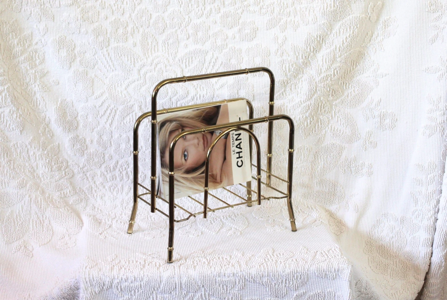 1970s Brass Faux Bamboo Magazine Rack 4 1970s Brass Faux Bamboo Magazine Rack - Image 2