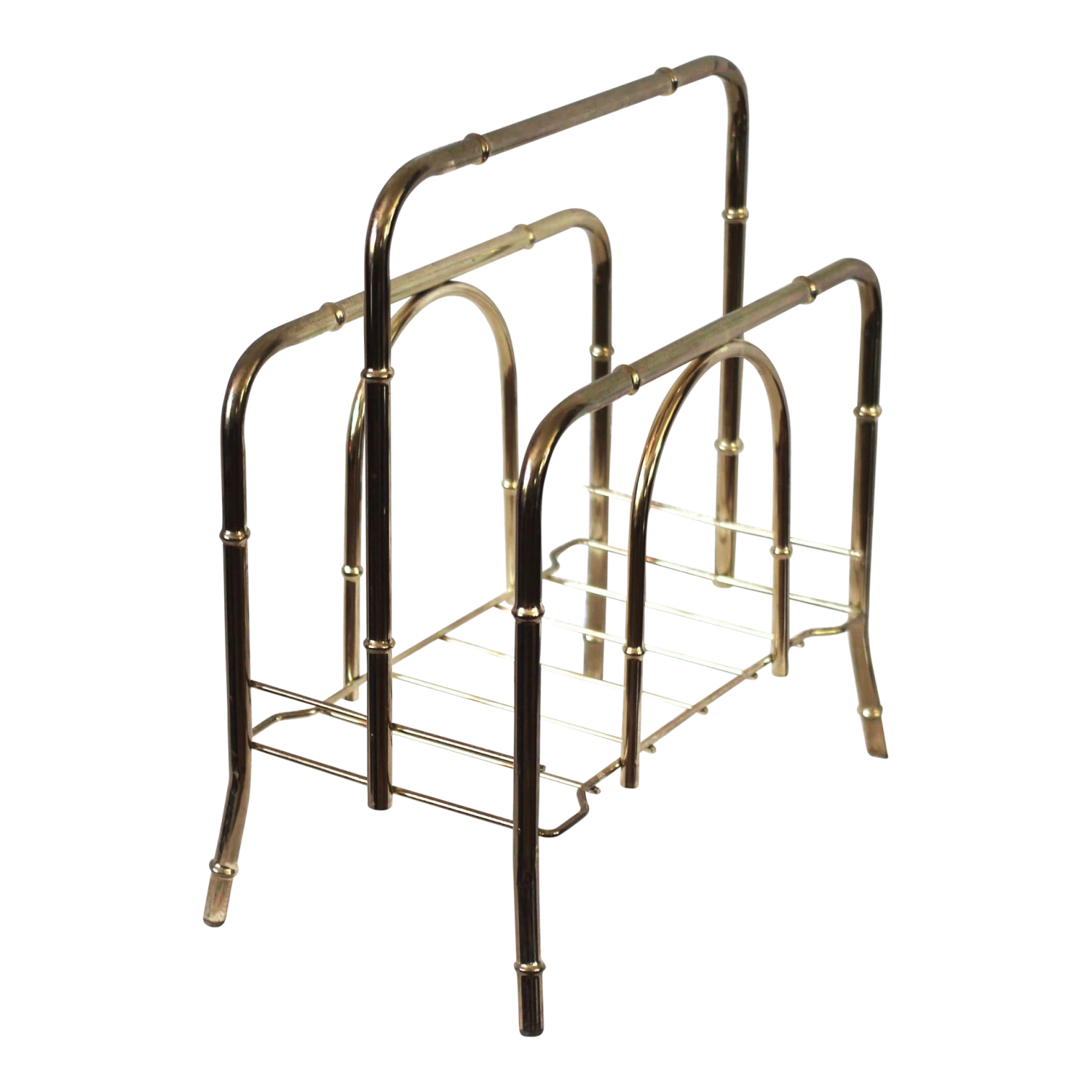 1970s Brass Faux Bamboo Magazine Rack 3 1970s Brass Faux Bamboo Magazine Rack