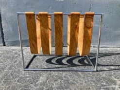 1970s Cognac Saddle Leather & Chrome Magazine Rack -CHAIRISH Shop 1970s cognac saddle leather and chrome magazine rack 3431