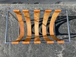 1970s Cognac Saddle Leather & Chrome Magazine Rack -CHAIRISH Shop 1970s cognac saddle leather and chrome magazine rack 4055