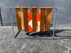 1970s Cognac Saddle Leather & Chrome Magazine Rack -CHAIRISH Shop 1970s cognac saddle leather and chrome magazine rack 5685