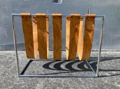 1970s Cognac Saddle Leather & Chrome Magazine Rack -CHAIRISH Shop 1970s cognac saddle leather and chrome magazine rack 9465