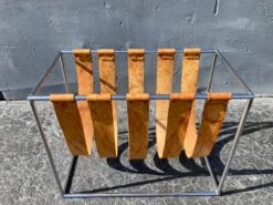 1970s Cognac Saddle Leather & Chrome Magazine Rack -CHAIRISH Shop 1970s cognac saddle leather and chrome magazine rack 9928