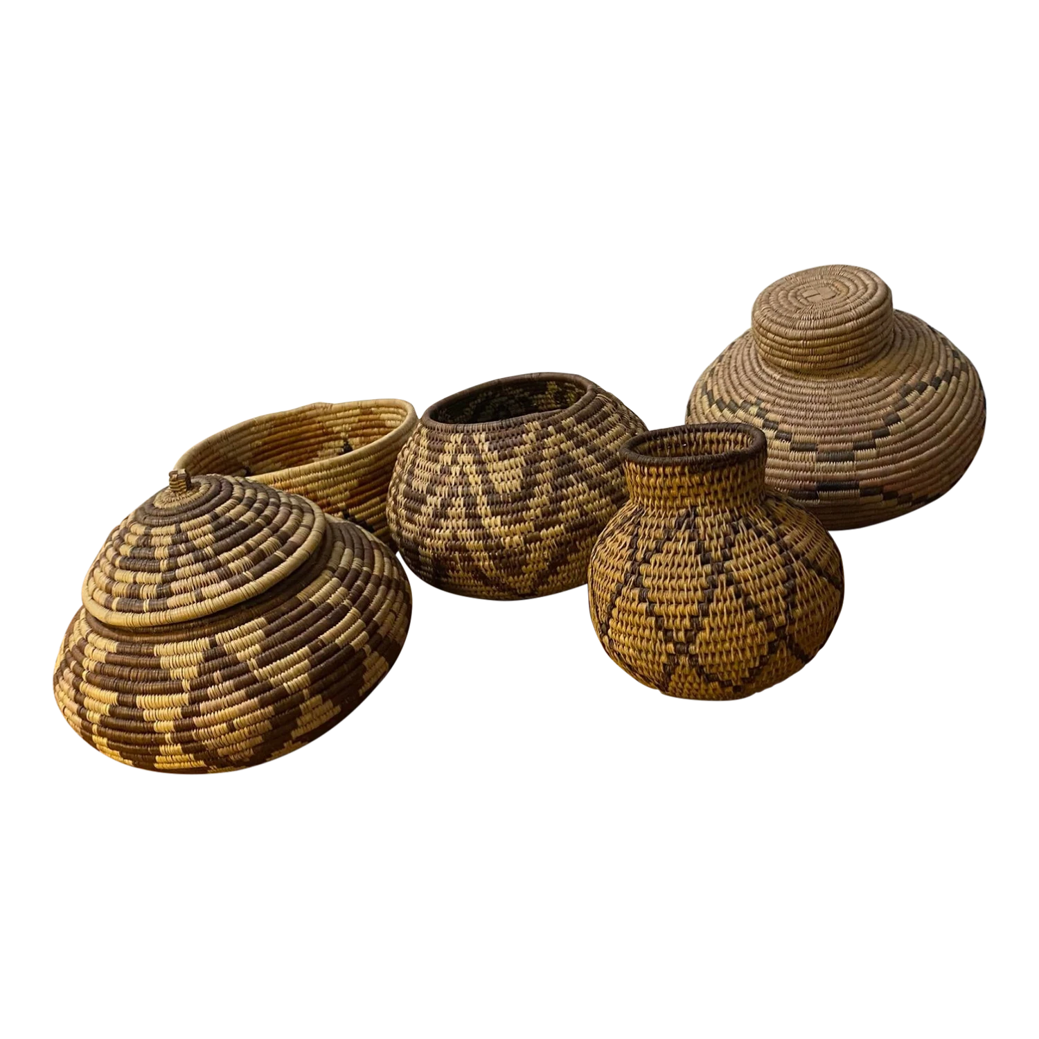 1970s Vintage African Handwoven Basket Set Of 5 3 1970s Vintage African Handwoven Basket Set Of 5