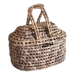 1970s Woven Lidded Basket With Handles