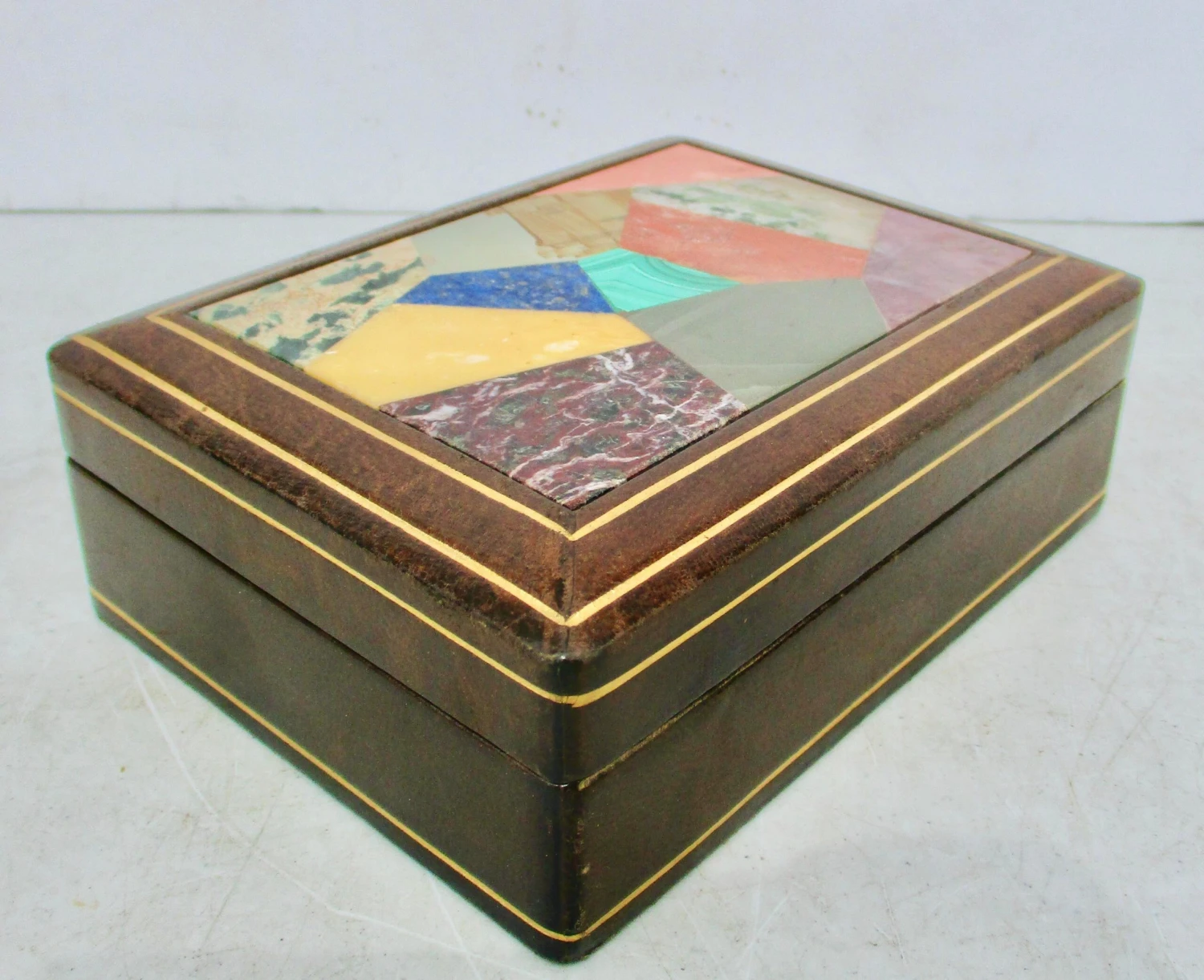 1980s Marble Specimen Leather Vanity Box Italian 6 1980s Marble Specimen Leather Vanity Box Italian - Image 4