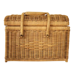 1980s Vintage Wicker Basket With Cross Stich Kit