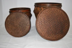 1980s Woven Decorative / Storage Baskets With Lids - Set Of 2 -CHAIRISH Shop 1980s woven decorative storage baskets with lids set of 2 2238