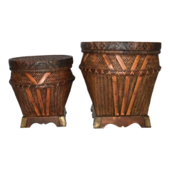 1980s Woven Decorative / Storage Baskets With Lids - Set Of 2