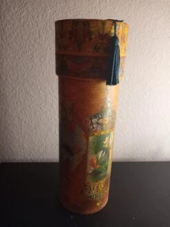 1990s Punch Studio Handpainted Gold Asian Motif Storage Tube -CHAIRISH Shop 1990s punch studio handpainted gold asian motif storage tube 7398