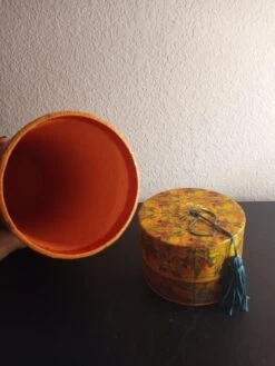 1990s Punch Studio Handpainted Gold Asian Motif Storage Tube -CHAIRISH Shop 1990s punch studio handpainted gold asian motif storage tube 9962