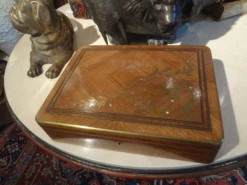 19th Century Brass Inlaid Walnut Box -CHAIRISH Shop 19th century brass inlaid walnut box 1021