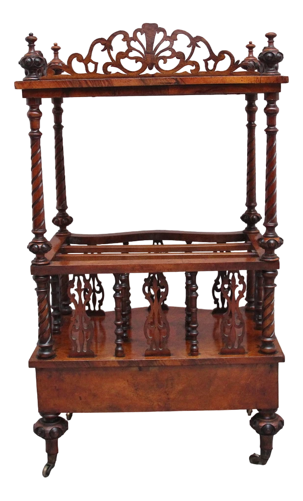 19th Century Burr Walnut Canterbury In Serpentine Form, 1860s 3 19th Century Burr Walnut Canterbury In Serpentine Form, 1860s