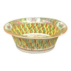 19th Century Chinese Rose Medallion Reticulated Porcelain Basket