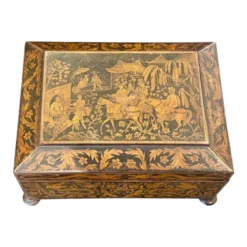 19th Century English Regency Penwork Double-Handled Jewelry Box - Chinoiserie