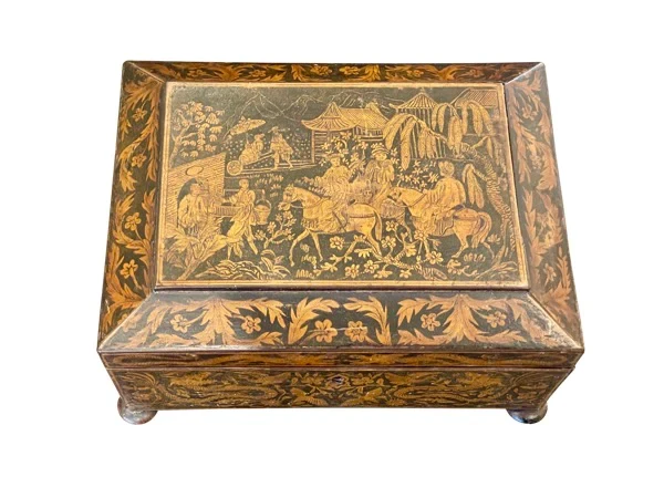 19th Century English Regency Penwork Double-Handled Jewelry Box - Chinoiserie 9 19th Century English Regency Penwork Double-Handled Jewelry Box - Chinoiserie - Image 7
