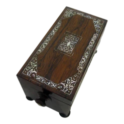 19th Century English Rosewood Tea Caddy With Mother Of Pearl Inlay