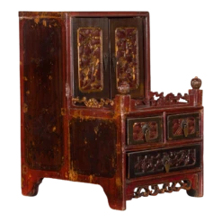 Front Page 29 19th Century Qing Dynasty Red & Brown Lacquer Carved Foliage Jewelry Box