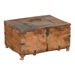 19th Century Rustic Indian Carved Rosette Small Foot Treasure Box