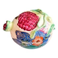 20th Century Chinoiserie Porcelain Tobacco Leaf Pomegranate Lidded Box