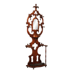 Antique 19th C. Victorian Walnut Hall Tree With Mirror