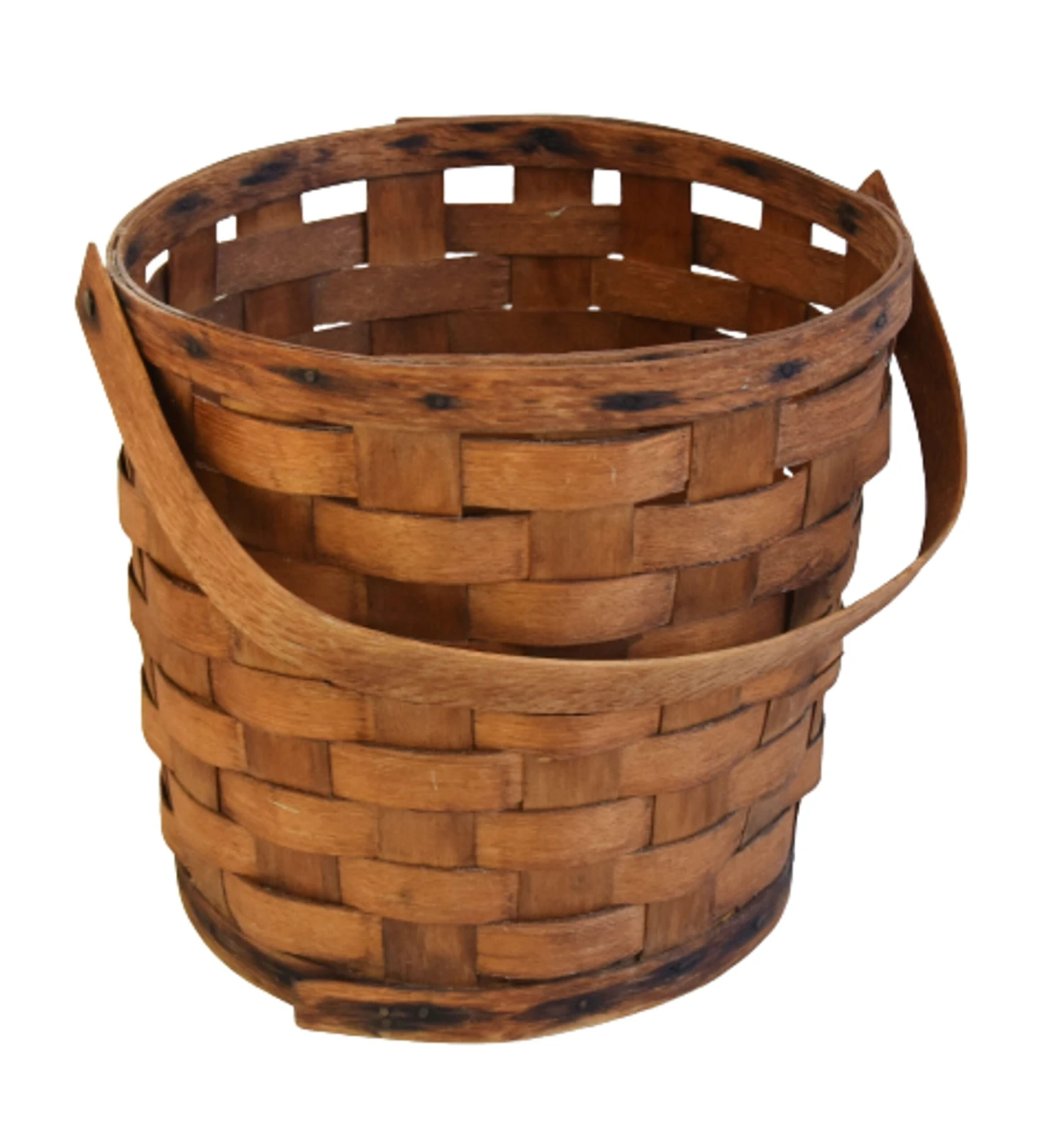 Antique 19th-Century Woven Wood Splint Gathering Basket With Handle 8 Antique 19th-Century Woven Wood Splint Gathering Basket With Handle - Image 6
