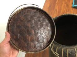 Antique Asian Rice Basket With Wooden Base -CHAIRISH Shop antique asian rice basket with wooden base 1351