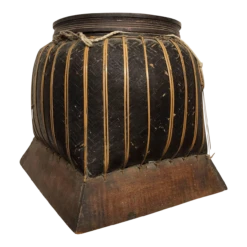 Antique Asian Rice Basket With Wooden Base