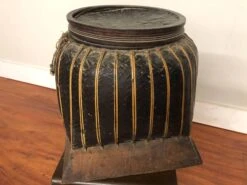 Antique Asian Rice Basket With Wooden Base -CHAIRISH Shop antique asian rice basket with wooden base 6512