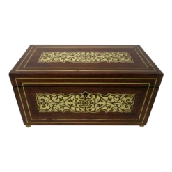 Antique Brass Inlaid English Regency Mahogany Double Tea Caddy Box 19th Century