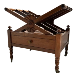 Antique Early 19th Century English Regency X-Form Canterbury Magazine Rack With Single Drawer