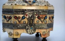Antique Etched With Henna Bone Trinket Box With Enameled Turquoise -CHAIRISH Shop antique etched with henna bone trinket box with enameled turquoise 3653